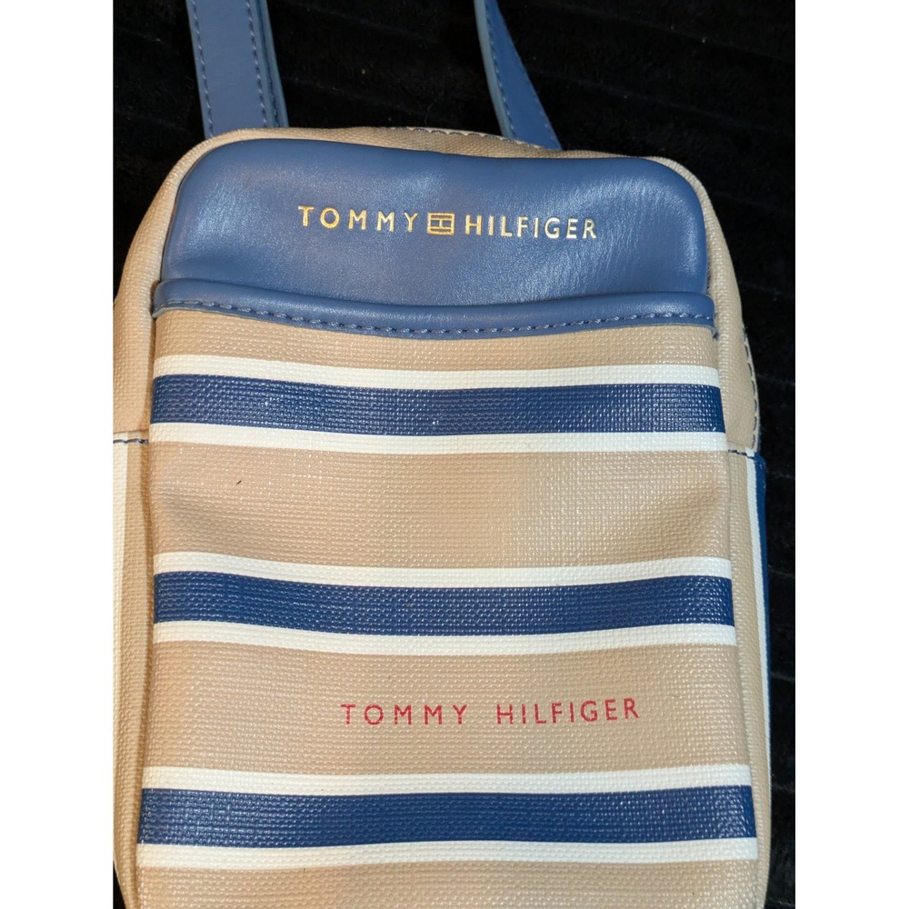 Tommy Hilfiger Striped Crossbody Bag Blue Tan Nautical Small Messenger Purse